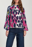 Leopard Funnel Neck Sweater With Puff Sleeve