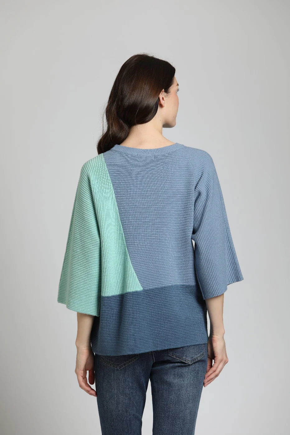 Super Soft Color Block Sweater w/3/4 Sleeve