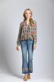 Feather Embroidered Flare Jeans