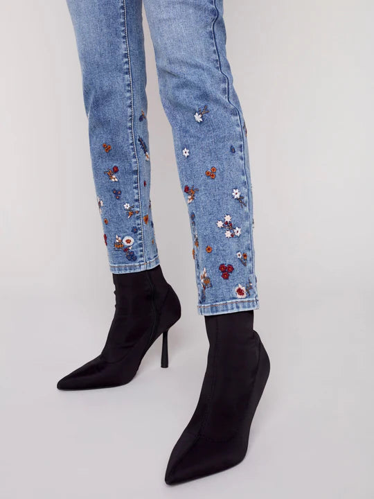 Flower Embroidery Detail Jeans