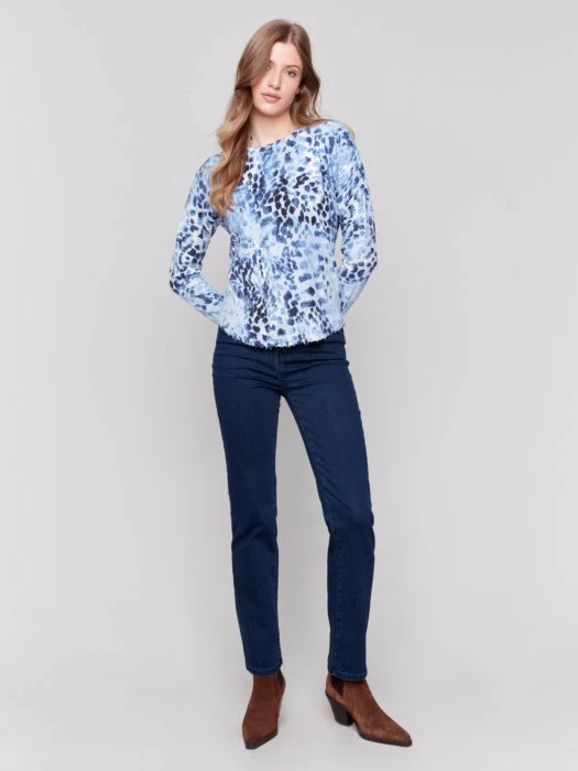 Charlie B Lightweight Printed Sweater with 3/4 Dolman Sleeves