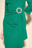 Emerald Green Sheath Dress with Rhinestone Buckle Detail
