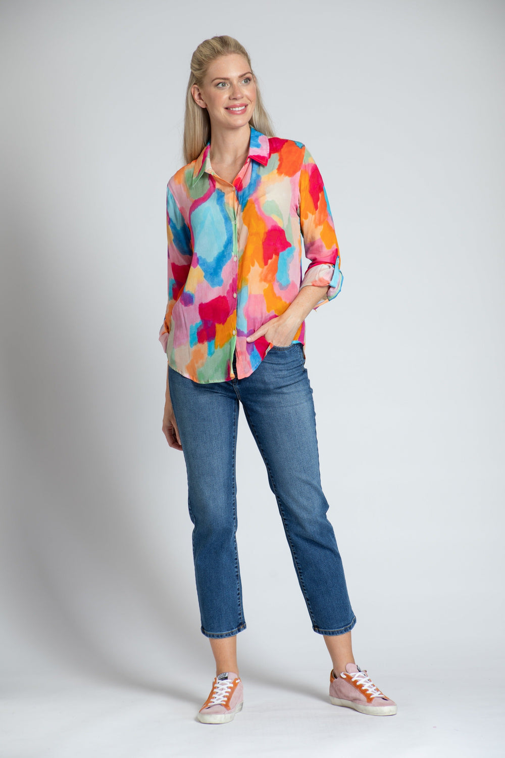 Abstract Print Button Up Blouse