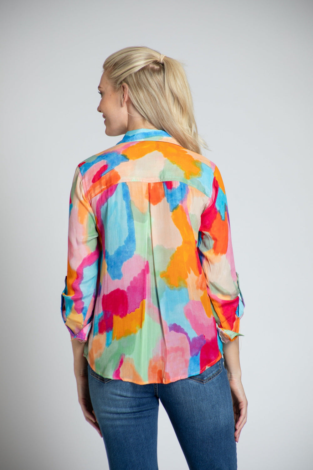 Abstract Print Button Up Blouse