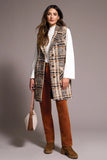 Textured Plaid Wide Notch Collar Long Vest