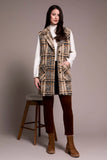 Textured Plaid Wide Notch Collar Long Vest
