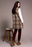 Textured Plaid Wide Notch Collar Long Vest