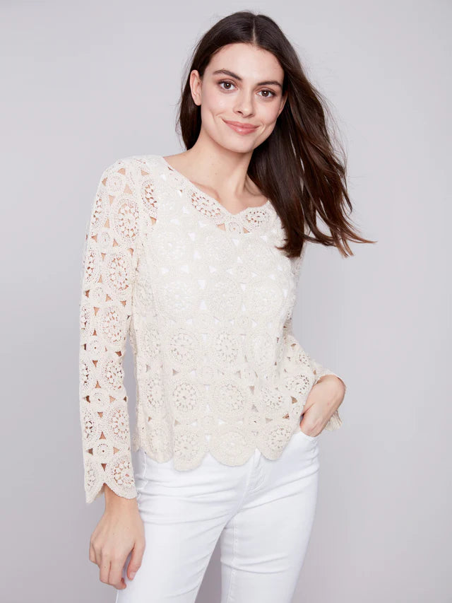 Charlie B Scalloped Crochet Top - Natural