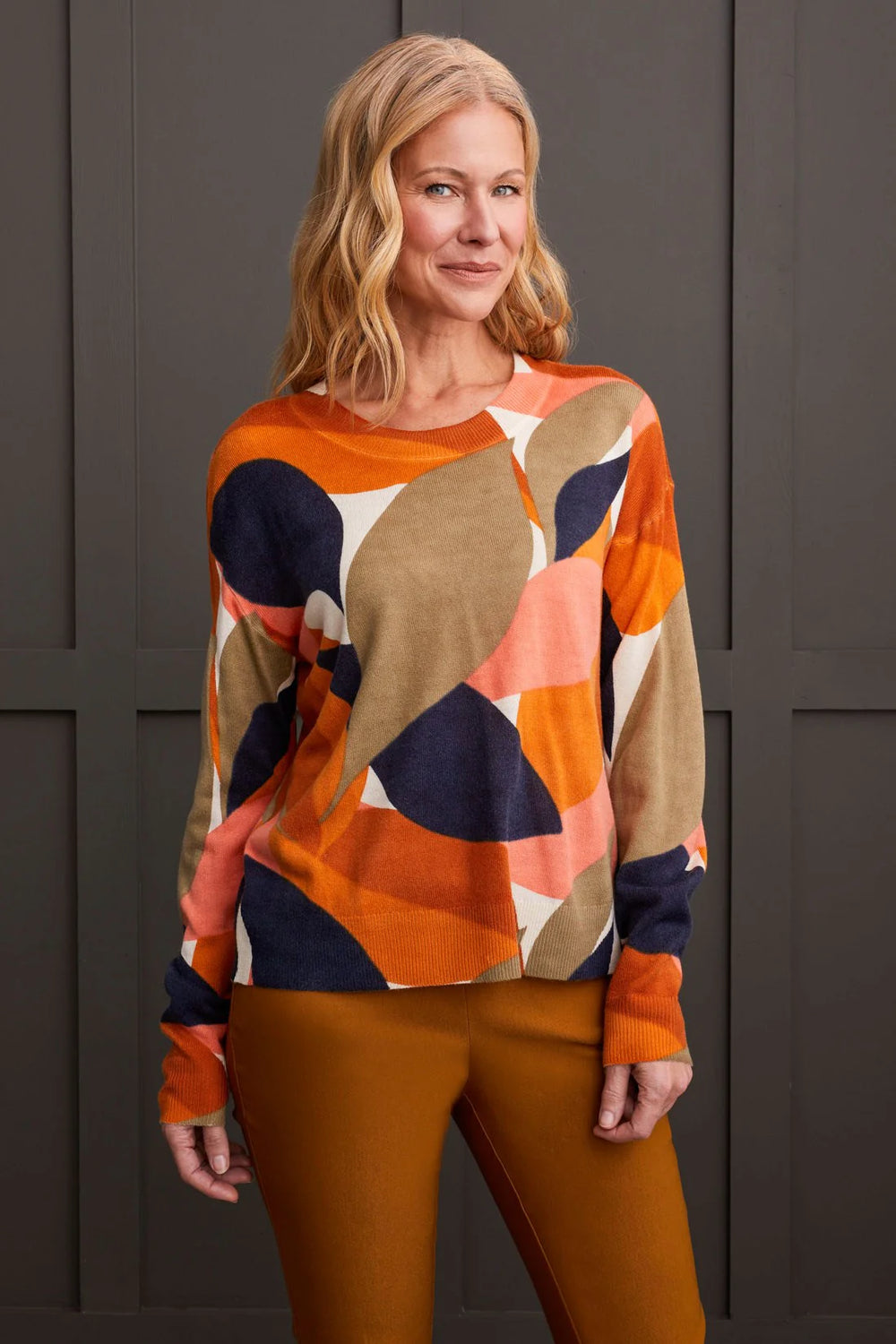 Tribal Crew Neck Sweater in Vibrant Fall Colors