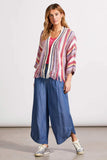 TRIBAL FRINGED HEM CARDIGAN WITH THREE-QUARTER SLEEVES