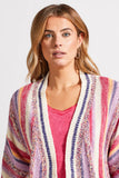 TRIBAL FRINGED HEM CARDIGAN WITH THREE-QUARTER SLEEVES