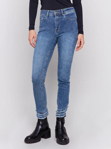 SLIM FIT ANKLE JEANS WITH FRAYED HEM