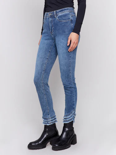 SLIM FIT ANKLE JEANS WITH FRAYED HEM