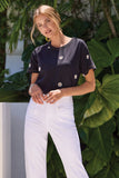 Embroidered Daisy Short Sleeve Crew Neck Top