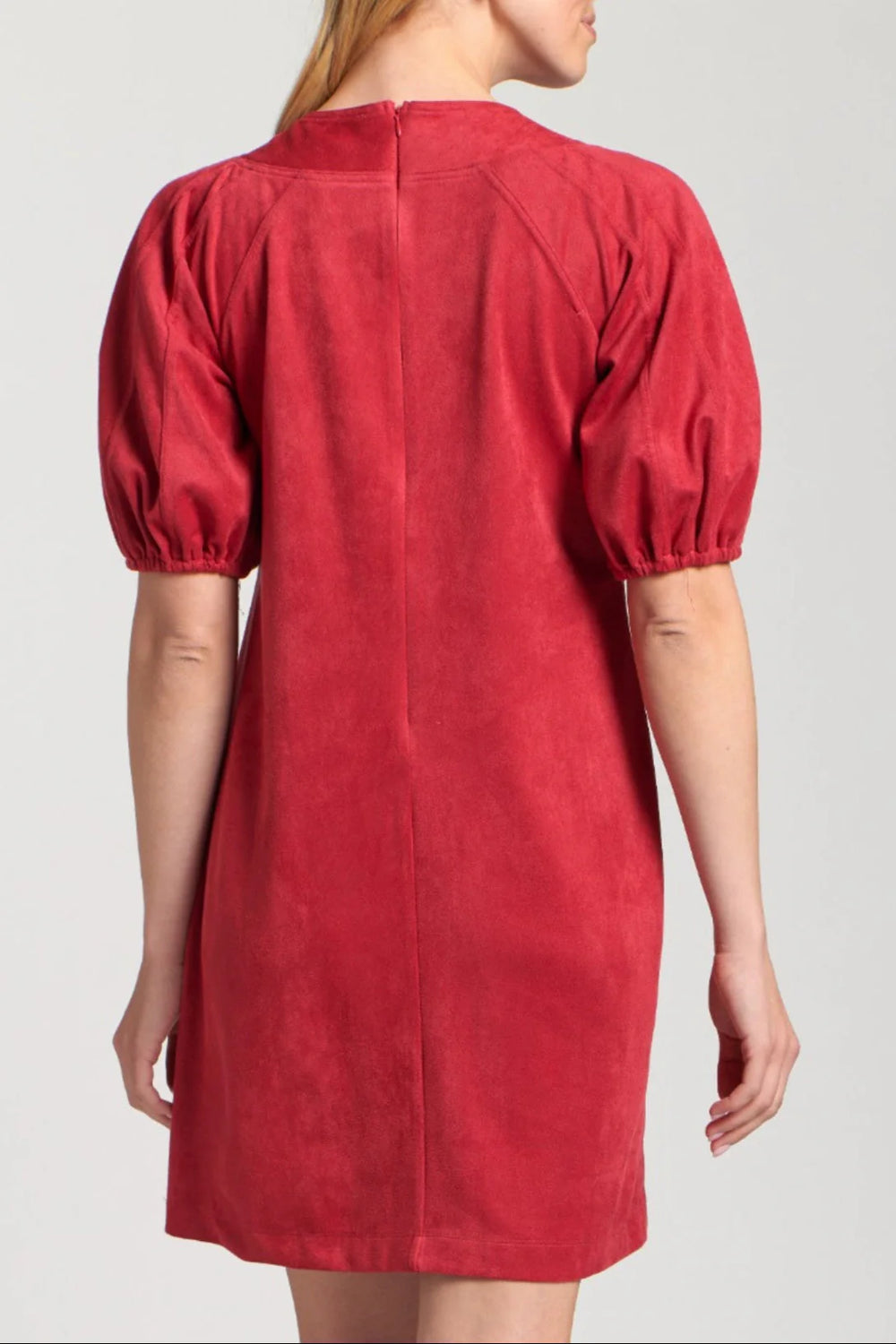 Vegan Suede Lace-Up Puff Sleeved Dress