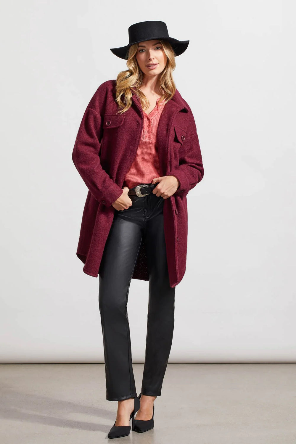 Tribal Boiled Wool Jacket in Redwine