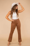 Tribal Laser Cut Vegan Leather Pants in Cognac