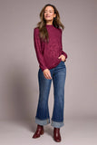 Jacquard Knit Long-Sleeve Mock Neck Top