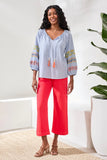 Embroidered Balloon Sleeve Tassel Top