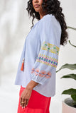 Embroidered Balloon Sleeve Tassel Top