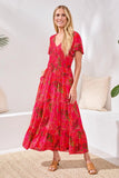 Ruched-Top Short Sleeve Maxi Dress