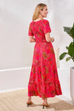 Ruched-Top Short Sleeve Maxi Dress