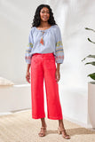 Embroidered Balloon Sleeve Tassel Top