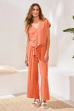 Textured Linen Flowy Wide Leg Pants