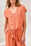 Textured Linen Short Sleeve Tie-Front Top