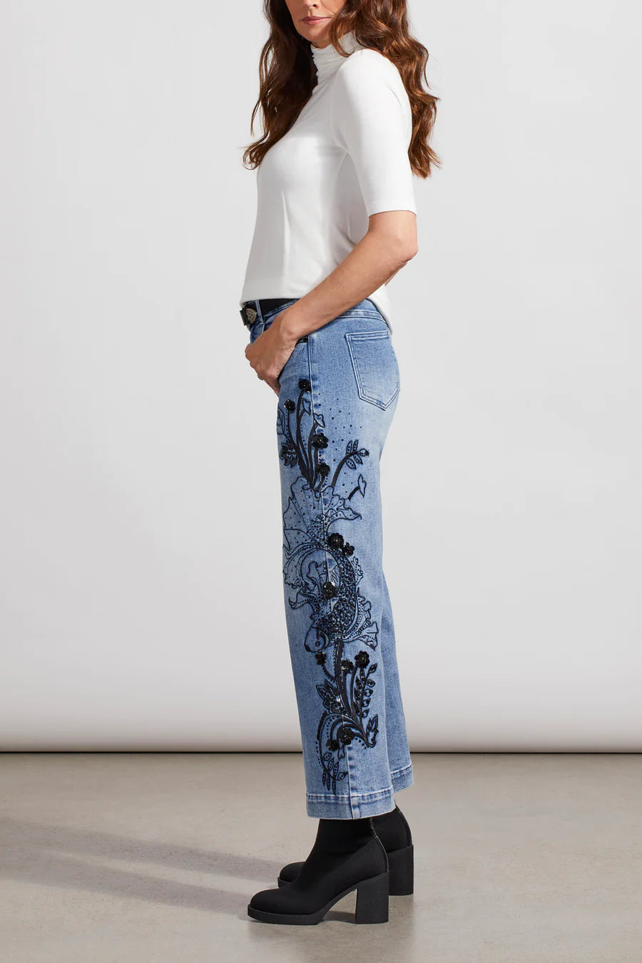 Tribal High Rise Embroidered Wide Leg Jeans