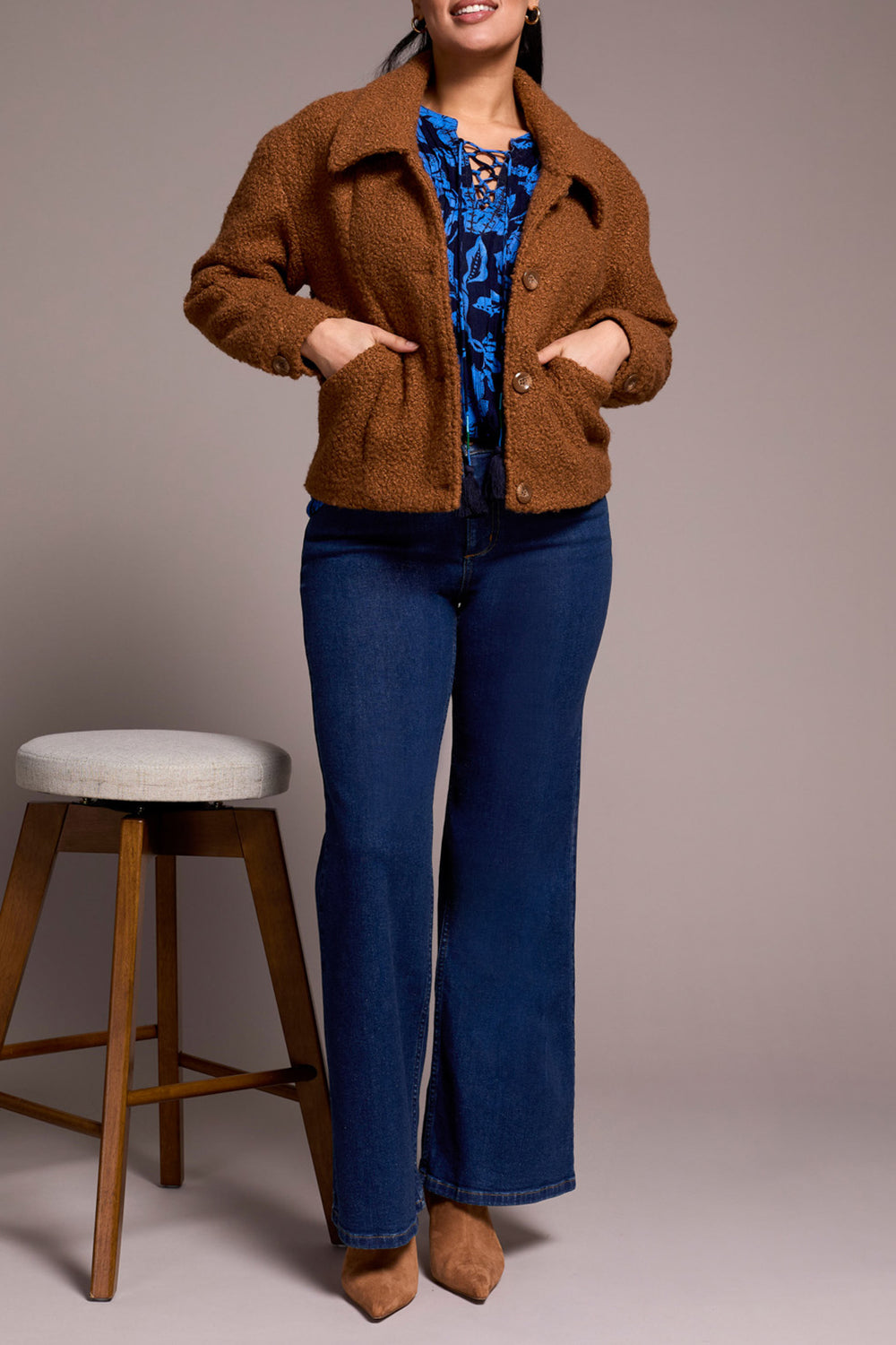 BUTTON FRT BOUCLE JACKET-GINGERSPICE