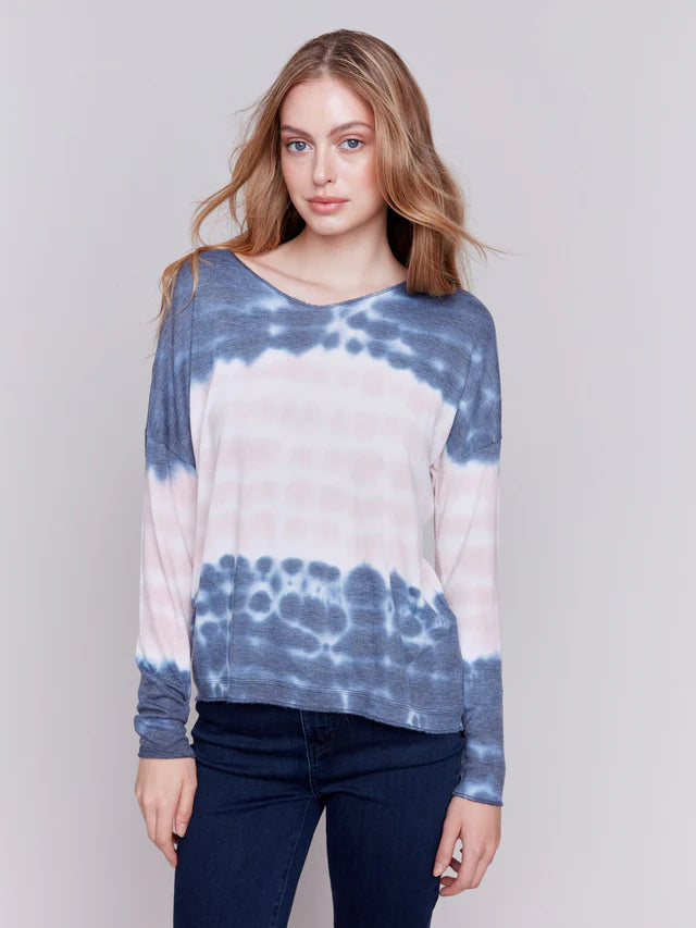 Charlie B Printed V-Neck Knit Top - Waves