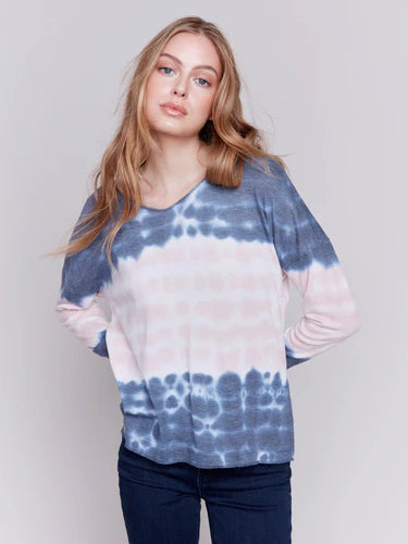 Charlie B Printed V-Neck Knit Top - Waves